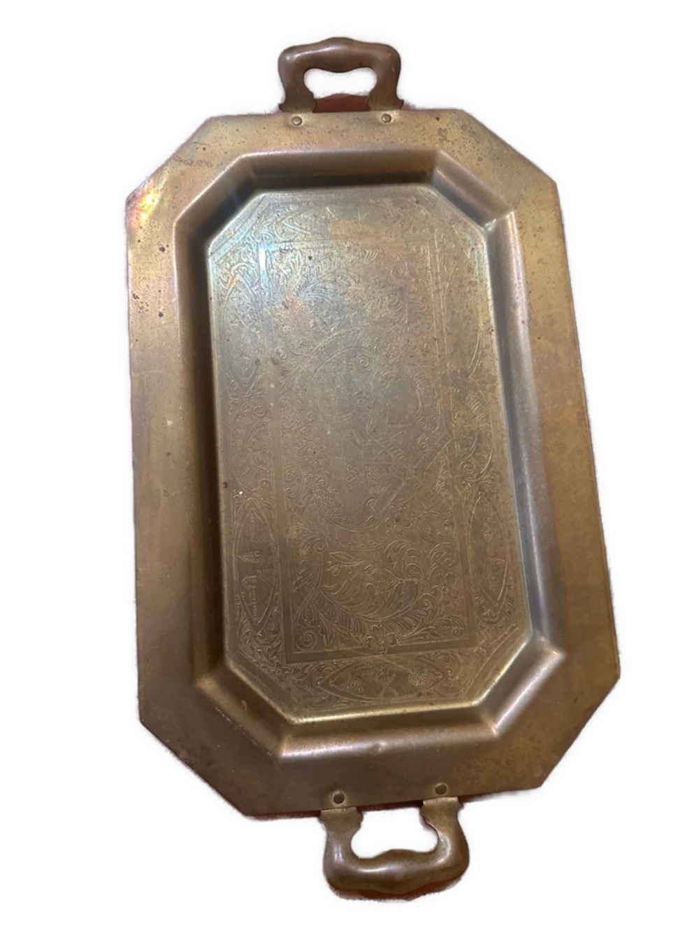 Antique-Style Brass Serving Tray with Handles - bronze Finish